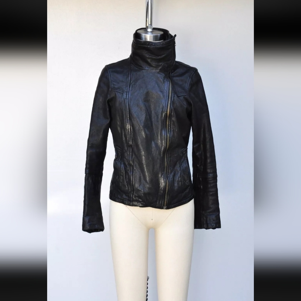 ALL SAINTS HESTON Black Leather Jacket - Biker Motorcycle Rocker Punk Supple - Picture 2 of 12